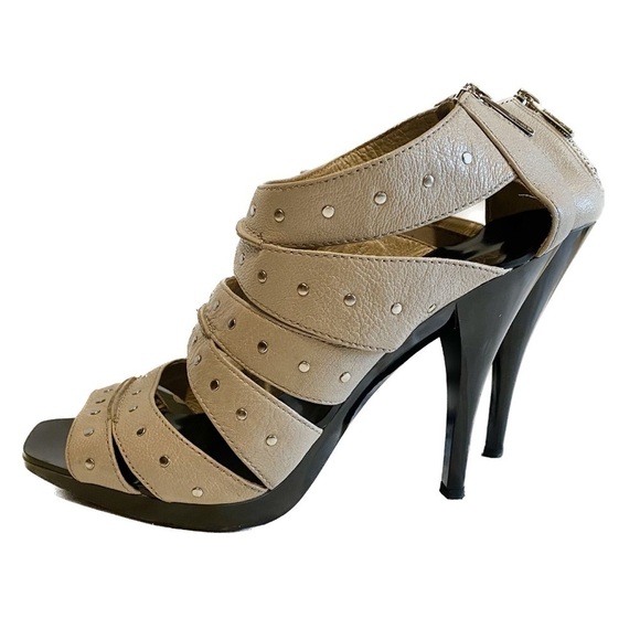 MICHAEL MICHAEL KORS Leather Studded Stilettos, Tan Size 9 - Picture 3 of 10